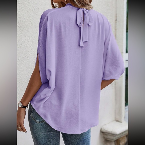 Boho baby blue tie back batwing sleeve top - Picture 8 of 14